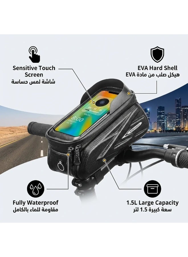 general Waterproof Bike Phone Bag - Front Frame Sensitive Touch Screen, Top Tube Handlebar EVA Cycling Storage - Fits Under 7.2 Inch, 1.5 Liter Volume - Image 4